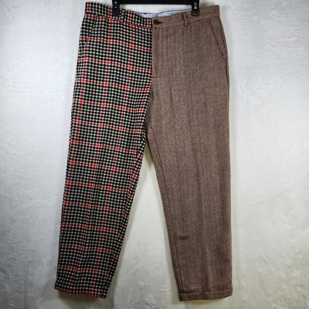 Rowing Blazers Patchwork Pants 38x32 Houndstooth Herringbone Wool‎ Blend Punk